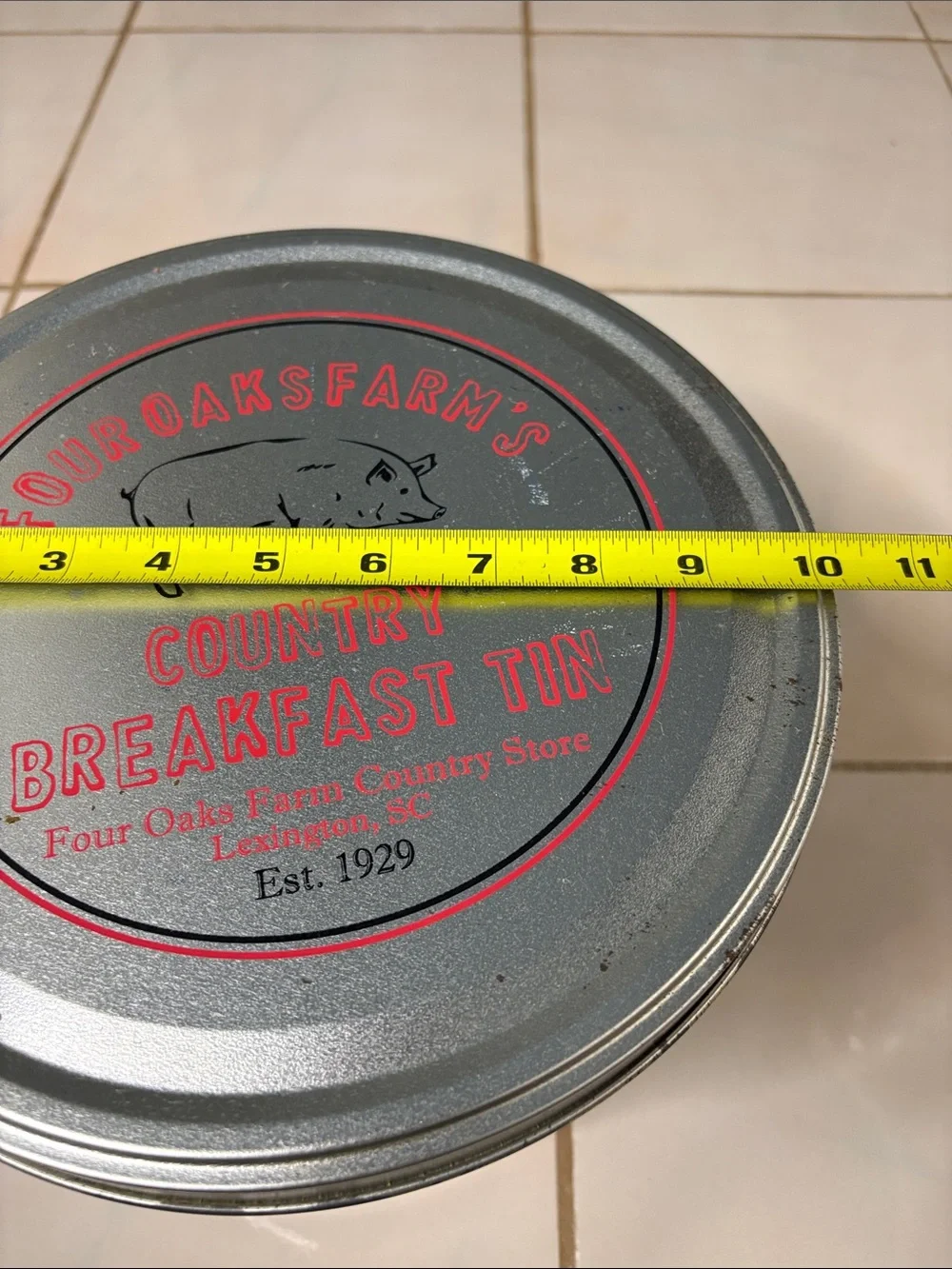 Vintage Country Breakfast Tin - Silver with Red Accent
